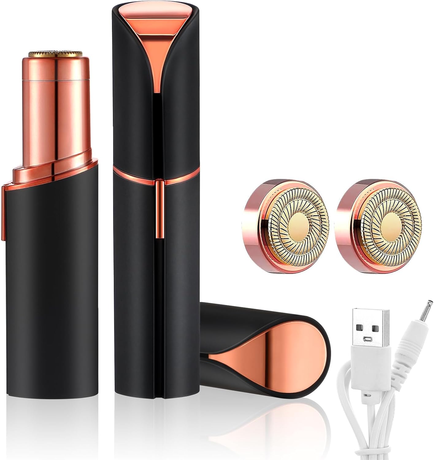 Facial Hair Remover for Women, Device, Remover Women Face, Finishing Touch Upper Lips, Chin & Cheeks, USB Rechargeable with LED LightIncluded Two Replacement Heads (Black)
