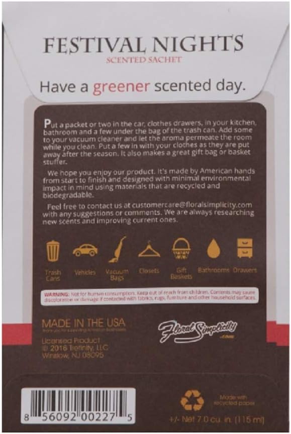 Festival Nights Scented Sachets Pack of 6, Spring and Summer - Long-Lasting Scented Bags, Home Fragrance, Air Freshener & Deodorizer for Closet, Room, Drawer, or Cars, Made in USA