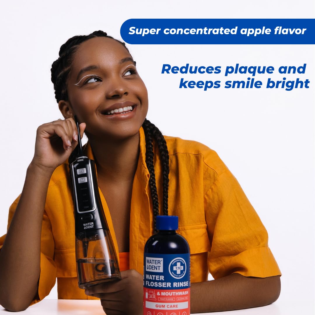Concentrated Water flosser Rinse & mouthwash Gum Care| Add to Water Flosser & Oral irrigator | Apple Mint| Pack of 1 = 16.9 fl.oz | Alcohol Fluoride Free, Made in USA | WATER DENT