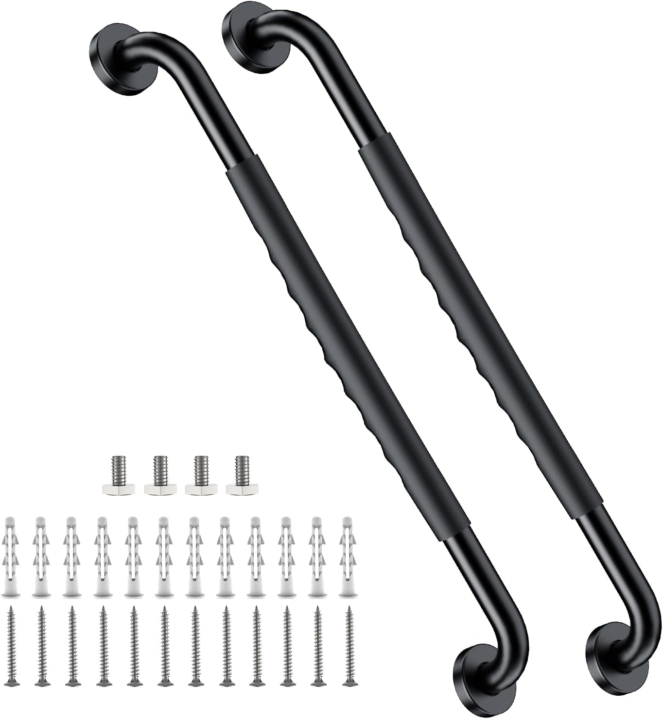 2 Pack 24 Inch Black Shower Grab Bar w/Anti Slip Rubber Grip,ZUEXT Stainless Steel Bath Grab Bar,Bathroom Balance Bar,Wall Mount Safety Handrail Support,Handicap Injury Elderly Senior Assist Handle