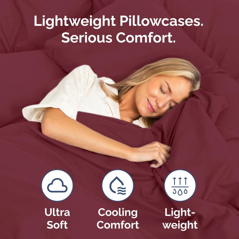 CGK Unlimited Queen Size Microfiber Pillowcase Set of 4 - Soft, Premium Quality, Machine Washable, Burgundy