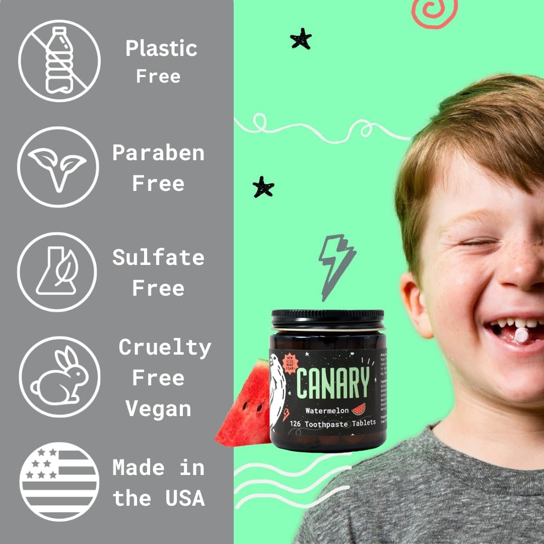 Canary Nano Hydroxyapatite Toothpaste Tablets Watermelon- Remineralizing, Fluoride Free, All Natural Tabs with Xylitol - Great for Kids, Plastic Free - 189 Count