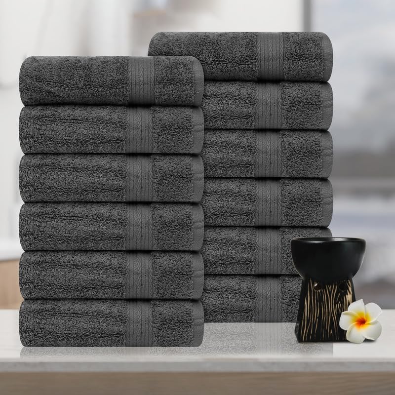 Ample Decor Soft Absorbent Hand Towels 18 X 28 Inch 600 GSM 100% Cotton- 12Pcs Grey