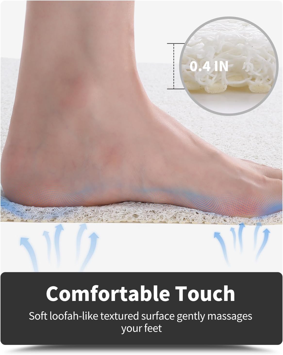 Non-Slip Bathtub Mat, 17x 30 Inch, Shower Mats for Bath Tub, PVC Loofah Bathroom Mats for Wet Areas, Quick Drying