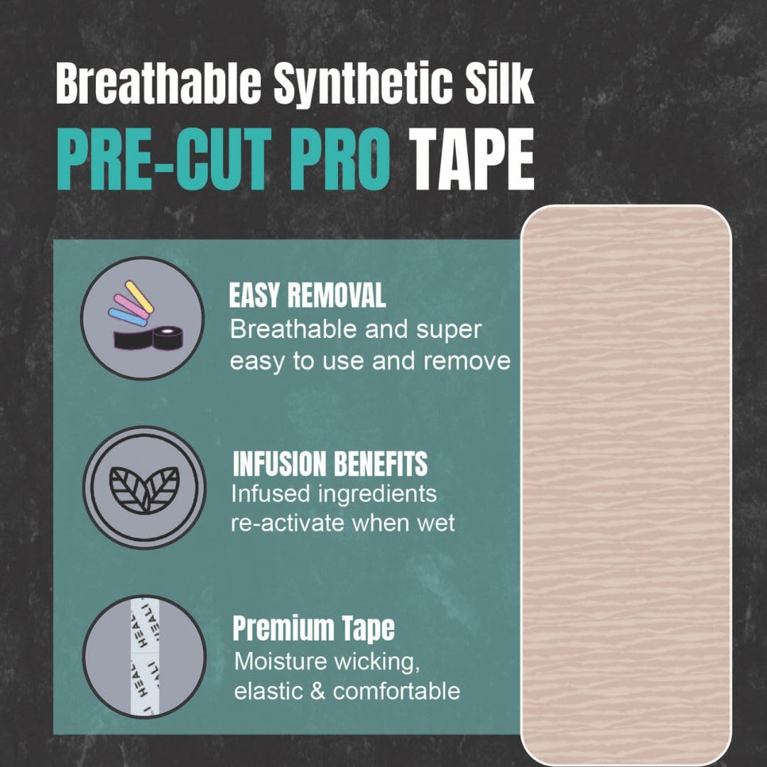 Heali Kinesiology Tape with Magnesium and Menthol, 20 Pcs Precut Strips, K Tape Roll, Knees, for Physical Therapy, Sports, Muscles and Joints, Water Resistant, Beige with Zebra