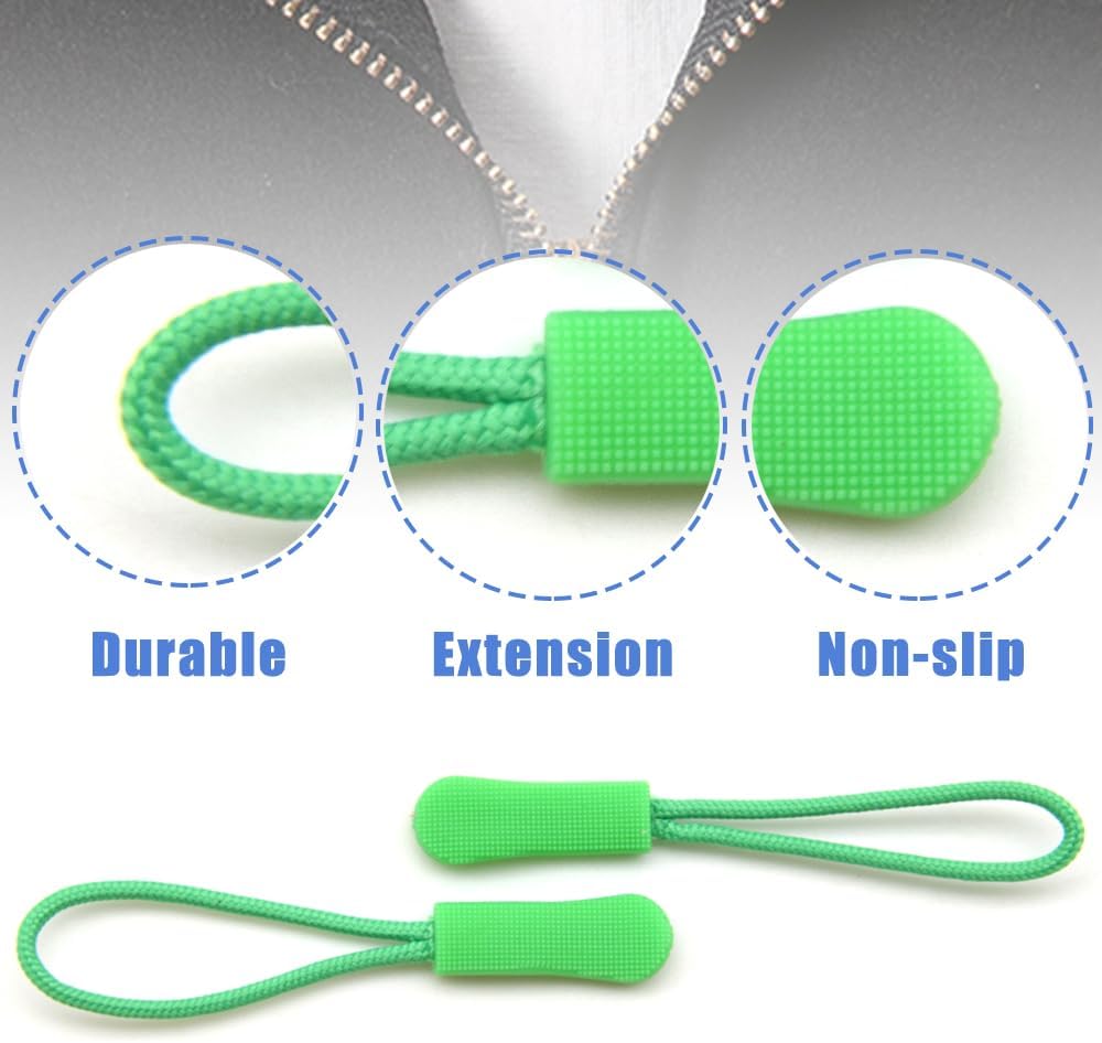 Ruidee 50 Pieces Zipper Pulls Zipper Tabs Zipper Pull Cord Extender Replacement Zipper Pulls for Backpacks, Jackets, Luggage, Purses, Handbags（Light Green）