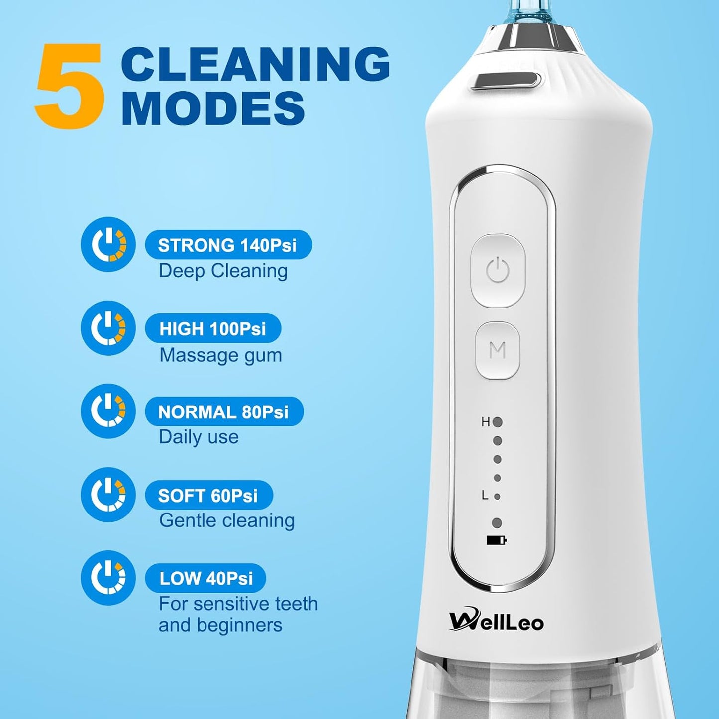 Water Flosser for Teeth, 300ML Cordless Oral Irrigator Rechargeable Dental Flosser Picks with 5 Modes 5 Jet Tips,IPX7 Waterproof Teeth Cleaner for Braces Gum Care, Home Travel Use