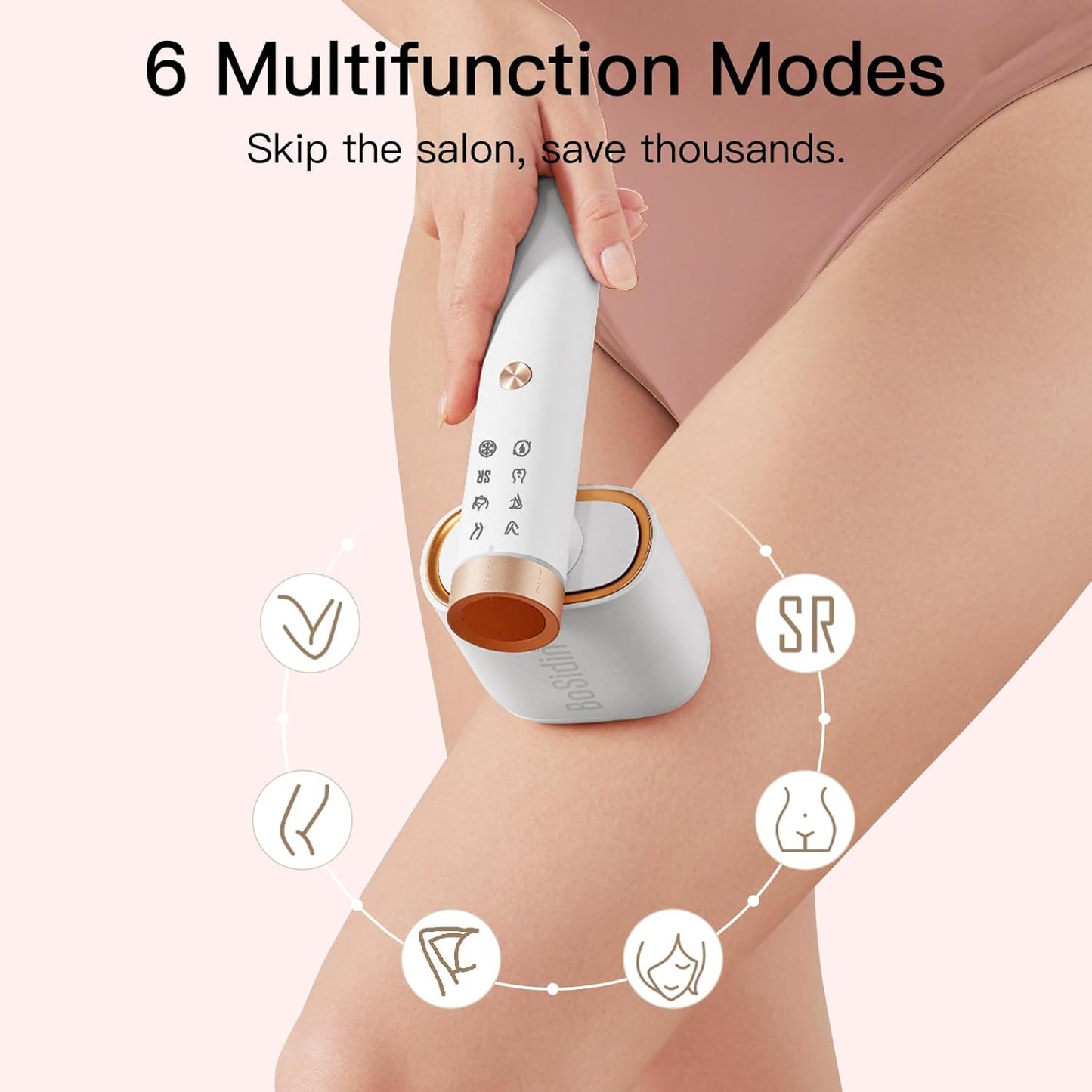 Laser Hair Removal, BoSidin IPL Hair Removal with Painless Ice-Cooling, 2-in-1 Face SR Rejuvenation, 6+1 Modes, 6 Levels Hair Removal for Women Permanent, Laser Hair Removal Kit with Shaver, Goggles