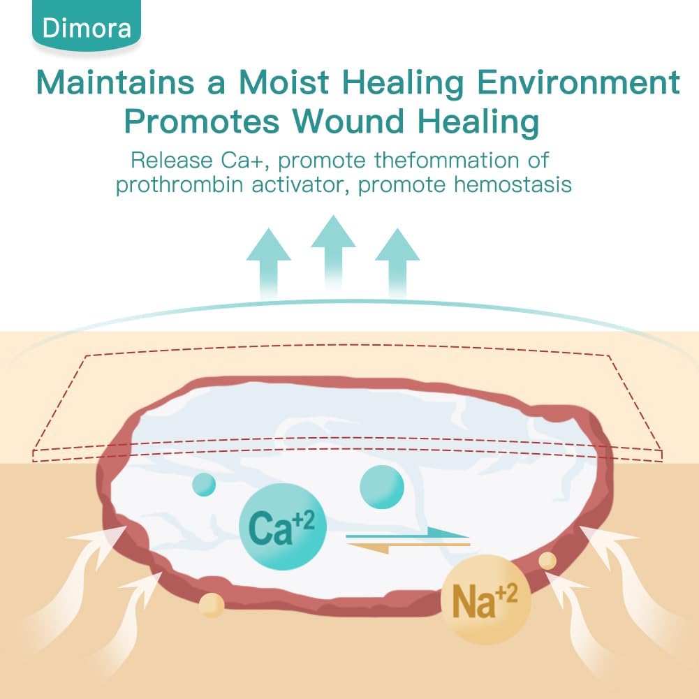Dimora Calcium Alginate Wound Dressing, 4'' x 4'' Patches,10 Individual Sterile Pads, Soft and Highly Absorbent Dressing Gauze, Non-Stick Padding