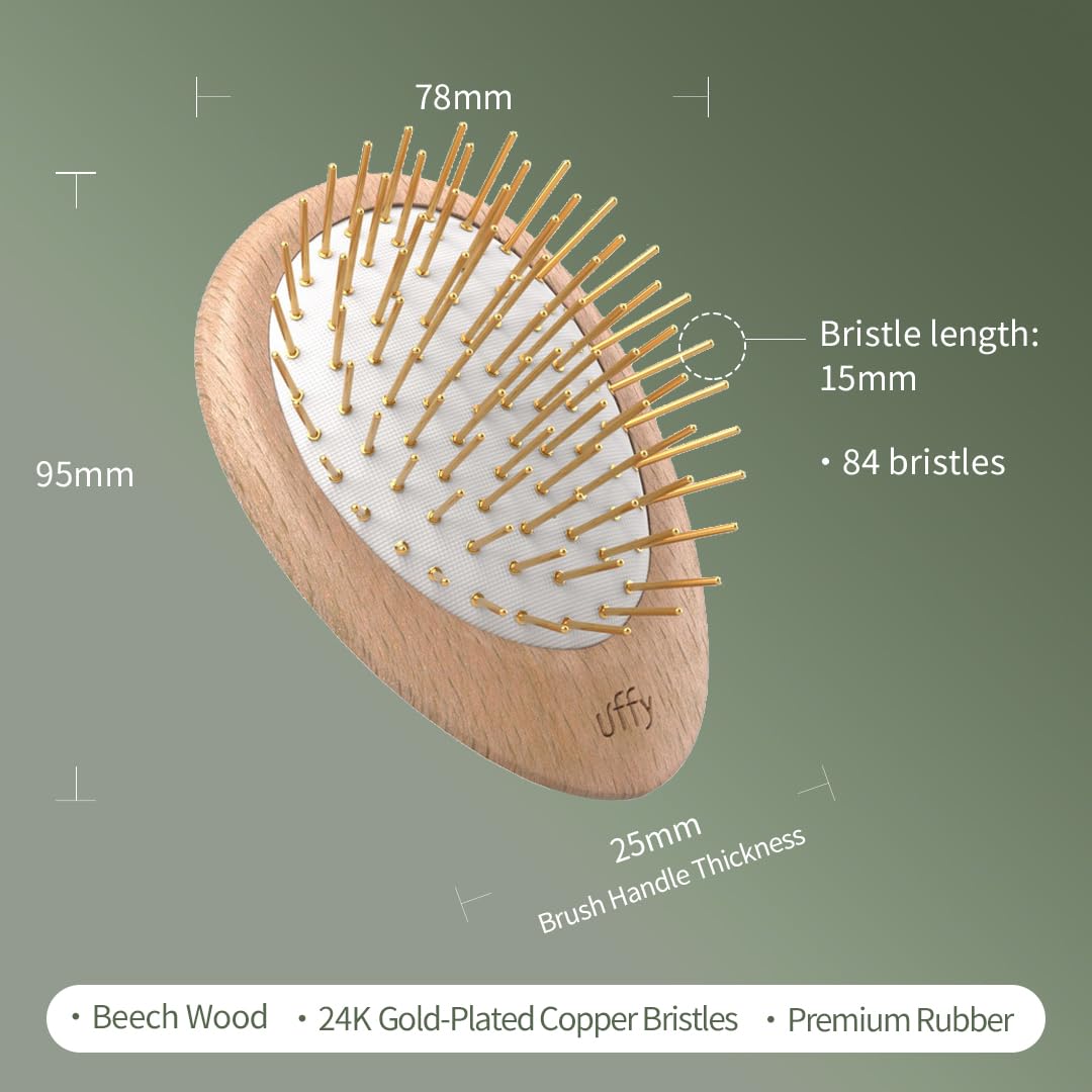 Uffy Acubrusher – Bamboo Bristle Gua Sha Hair Brush - Ergonomic Scalp Massager for Dandruff & Hair Growth, Suitable for All Hair Types - Ideal Gift Choice in Beech Wood