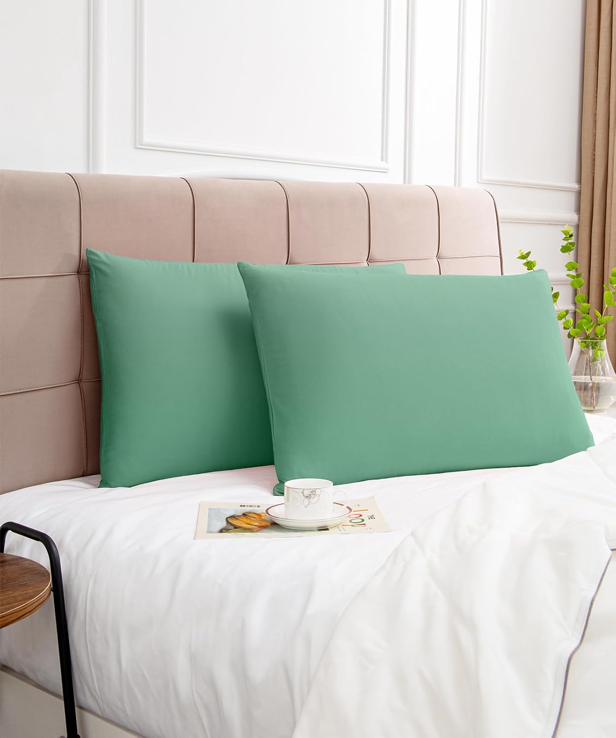 Warmstar Cotton Pillow Cases Queen Size Set of 2, 600 Thread Count Pillowcases 20x30 Inches, Soft Long Staple Cotton Pillowcases Breathable with Envelope Closure,Zephyr Green