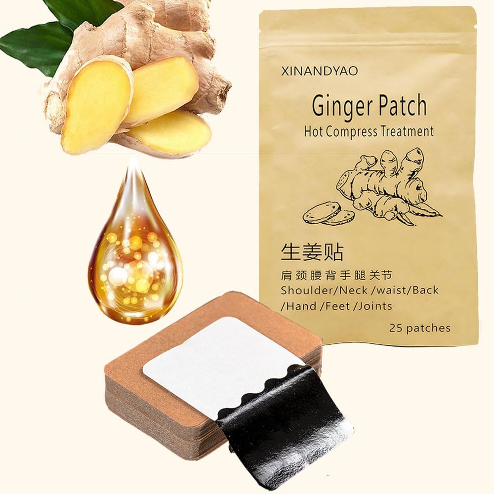 100 Count Ginger Self-Heating Patches | Long-Lasting Comfort for Back, Neck, Shoulders, Knees & Joints | 8-Hour Herbal Warming Pads (12x8cm)