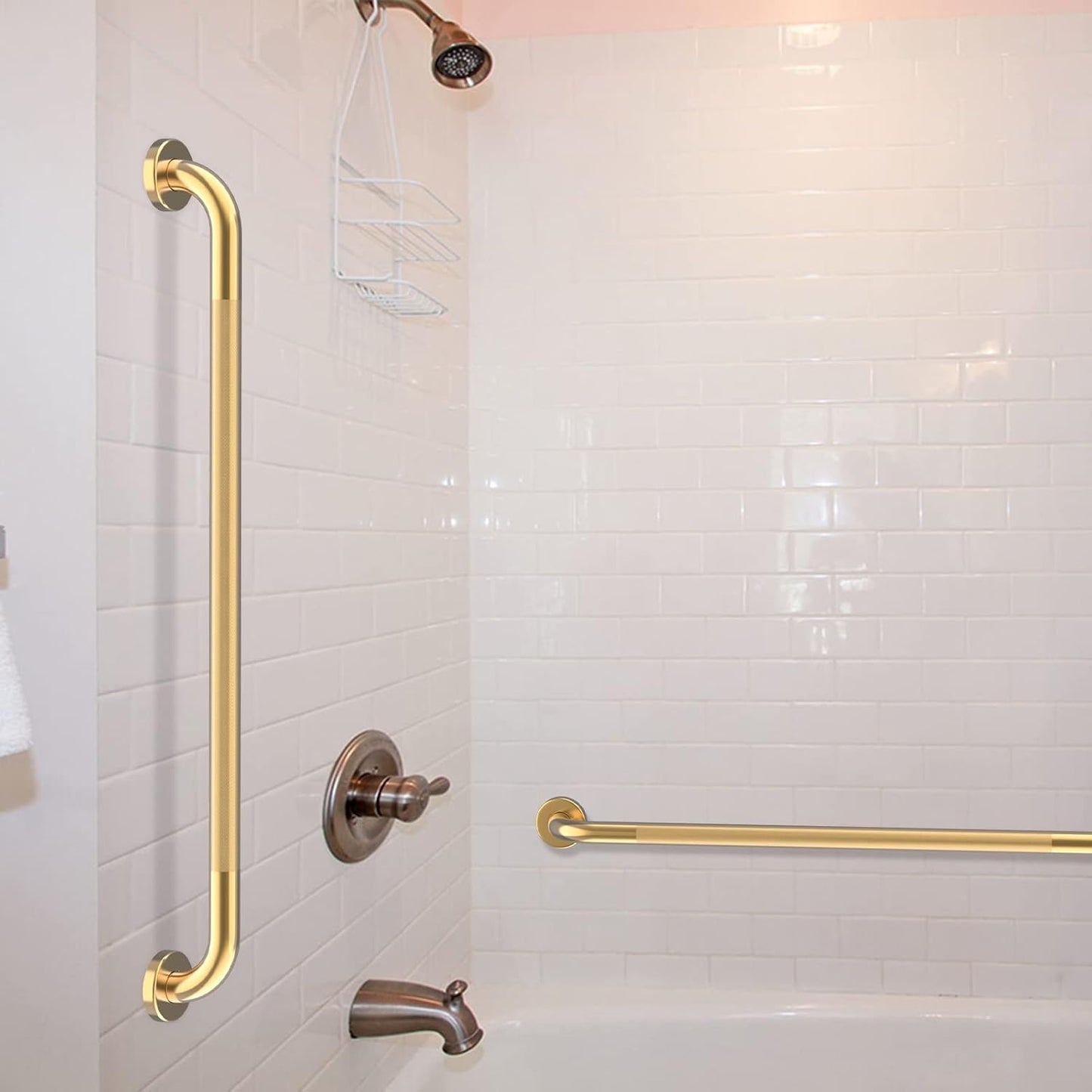 36 Inch Anti Slip Shower Grab Bar Gold, Munzong 2 Pack Bathroom Grab Bar, Knurled Bathroom Balance Bar,Safety Hand Rail Support Handicap Elderly Injury Senior Assist Bath Handle