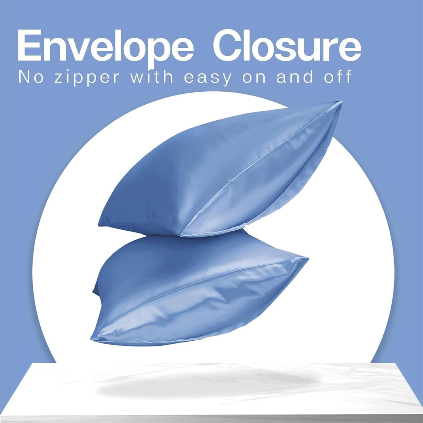 MR&HM Satin Pillowcase for Hair and Skin, Silk Satin Pillowcase 2 Pack, King Size Pillow Cases Set of 2, Silky Pillow Cover with Envelope Closure (20x36, Sky Blue)