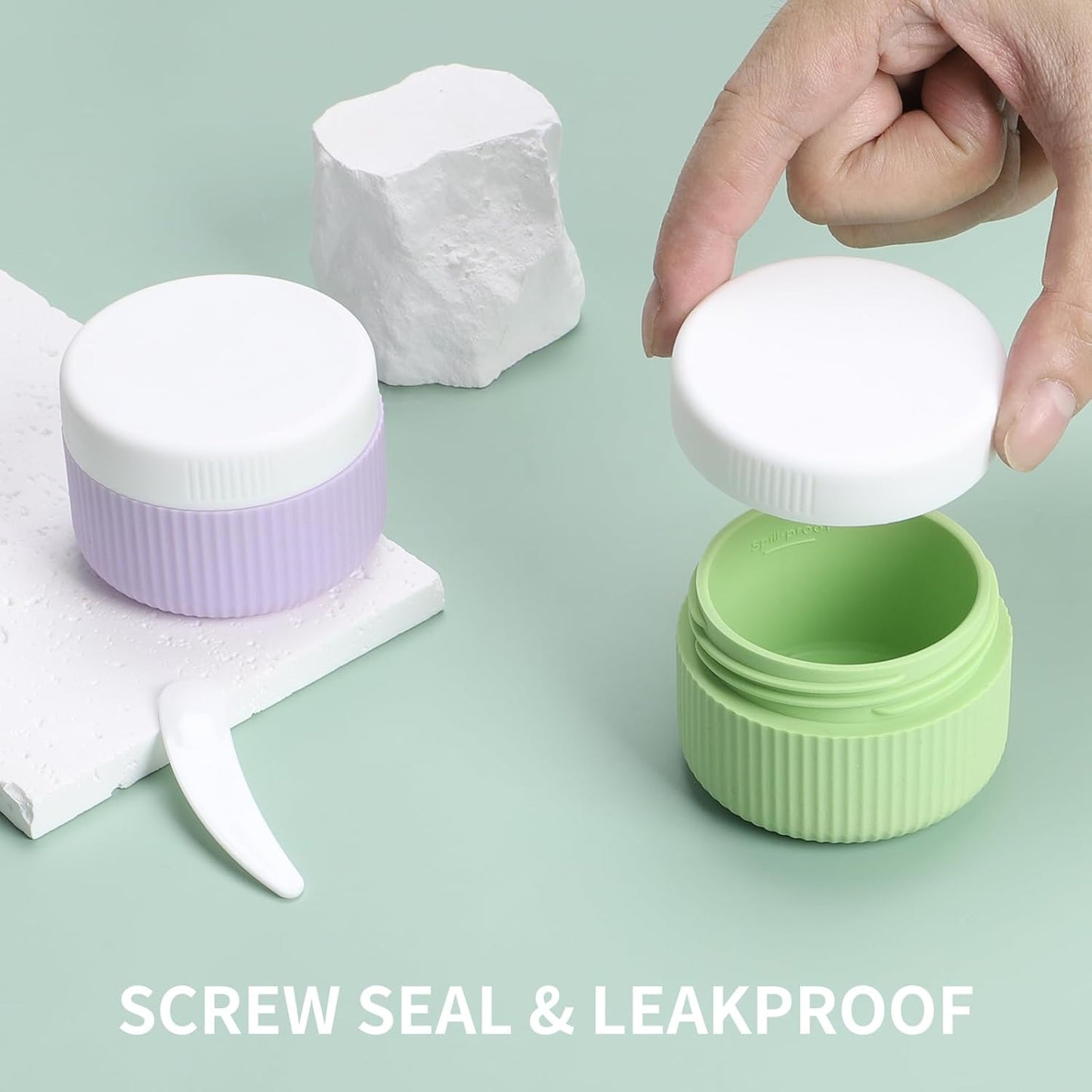 ME.FAN Travel Containers for Toiletries, TSA Approved 1.5 oz Silicone Cream Jars, Leak-proof Journey Containers, Trip Accessories with Lid for Cosmetic Face Hand 4 Pack White Lid - Bright