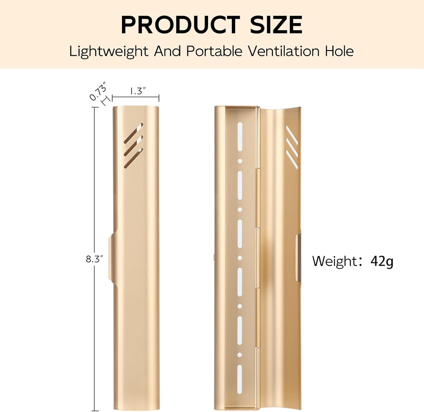 Travel Toothbrush Case, Portable Toothbrush Holder, Durable Aluminum Toothbrush Storage Box, Small Breathable Manual Toothbrush Container for Traveling, School, Camping, Business Trip - Gold