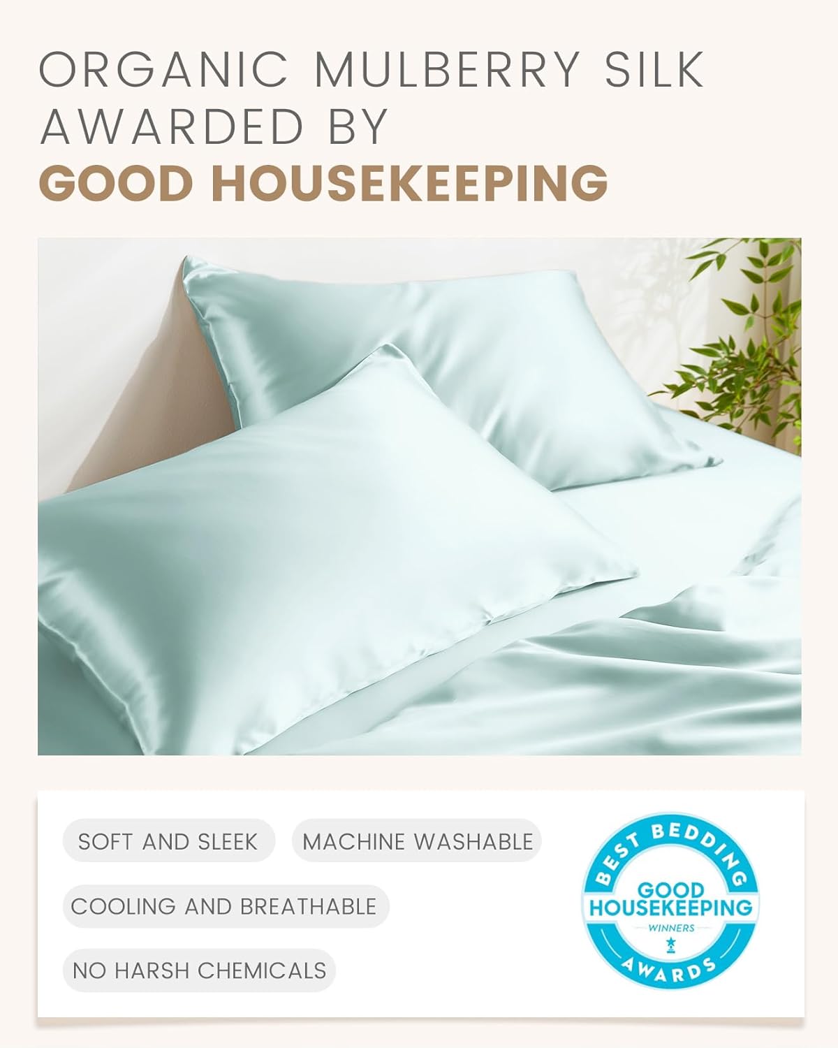 THXSILK 100% Mulberry Silk Pillowcase for Hair and Skin Health, Soft Breathable and Smooth Pillowcase with Hidden Zipper, Both Sides Premium Grade 6A+ Silk, 1pc (Standard 20"x26", Light Blue)