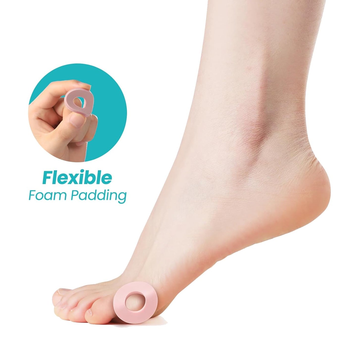 Callus Cushions for Bottom of Foot - Round Foam Padding with Water-Resistant Self-Stick Adhesive - Corn Cushions for Toes and Feet, Reduce Pain, Pressure and Friction from Shoes (Pink, 32 Count)