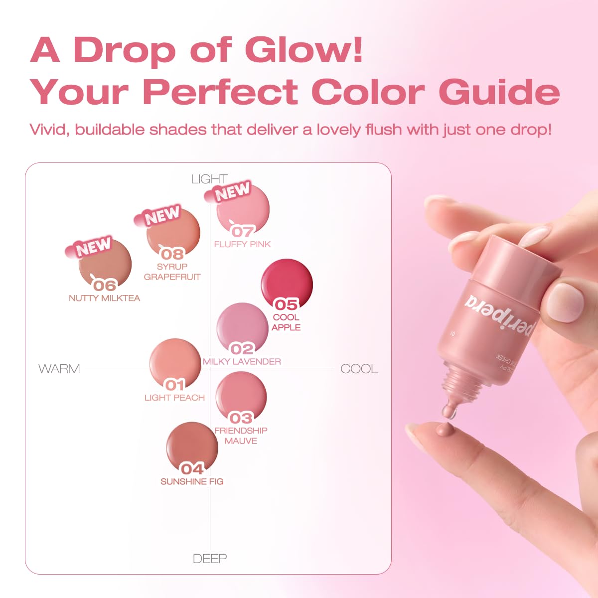 PERIPERA SYRUPY TOK CHEEK 5 Colors, Liquid Blush, Dewy Finish and Hydrates All day, Soft Velvet Texture Face Cheek Tint (01 LIGHT PEACH, One Size)