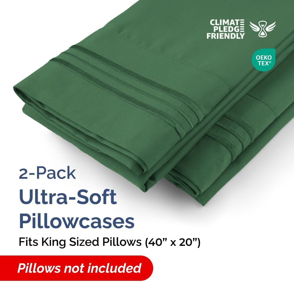 King Pillow Cases Set of 2 - Ultra Soft Hotel Quality Pillowcase Covers - Comfy, Cozy & Wrinkle Free - Shrinkage and Fade Resistant - Machine Washable Pillow Protectors - 2 Piece Set - Emerald Green