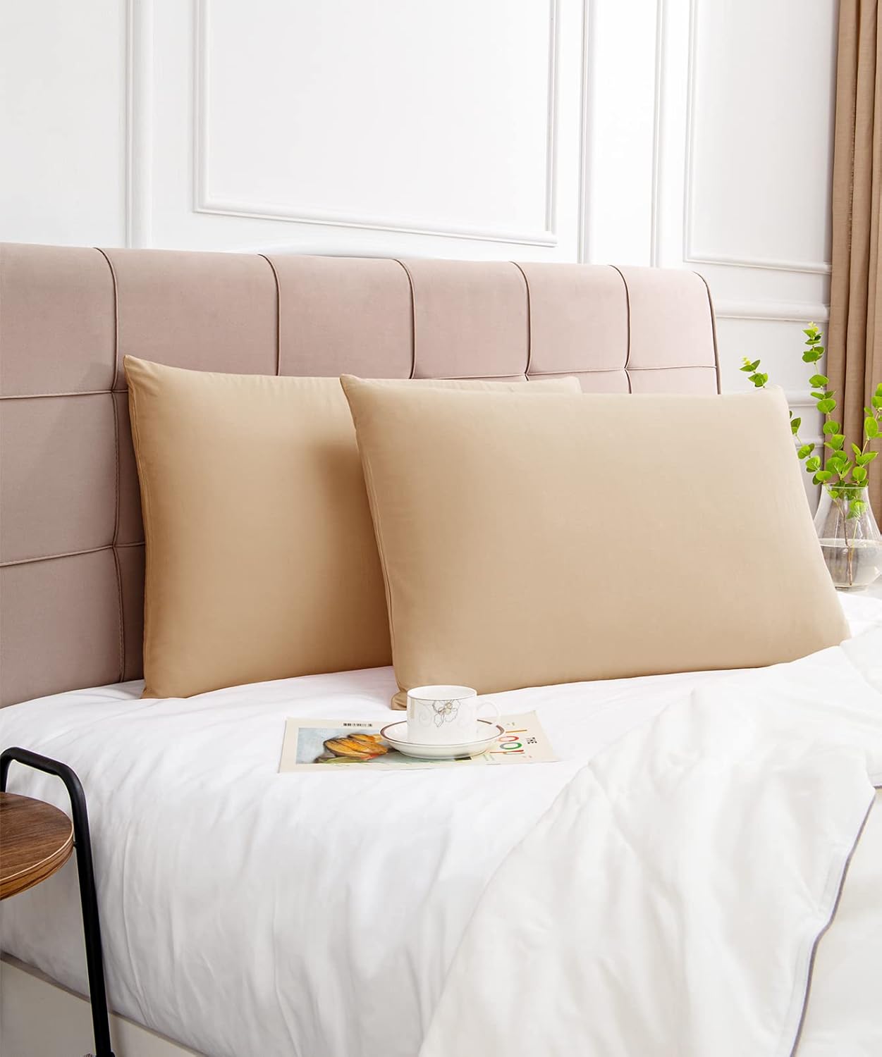 Warmstar Cotton Pillow Cases King Size Set of 2, 600 Thread Count Pillowcases 20x36 Inches, Soft Long Staple Cotton Pillowcases Breathable with Envelope Closure,Khaki