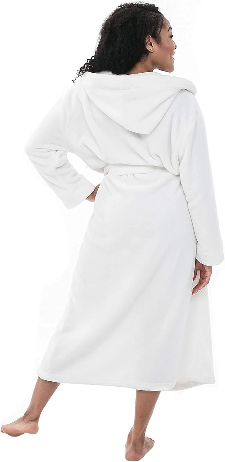 Alexander Del Rossa Womens Robe, Long Plush Bathrobe with Hood, Hooded Robes for Women Plus Size Bath Robe