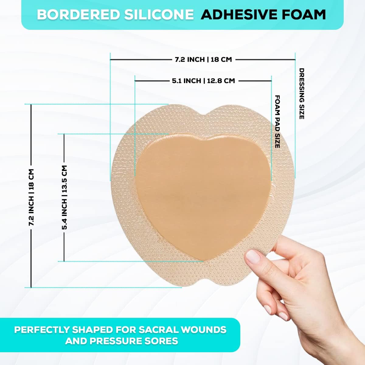 MedVance TM Silicone - Sacral Bordered Silicone Adhesive Foam Wound Dressing, Bed Sore Treatment Bandage for Sacrum, Size 7"x 7", Box of 10 dressings