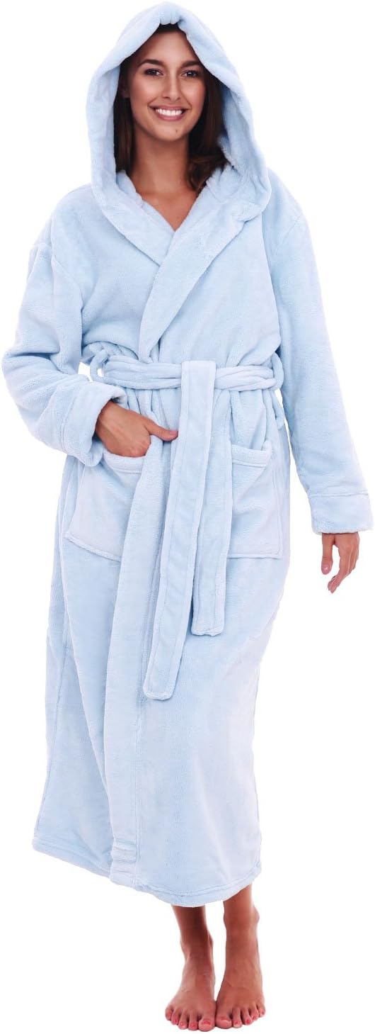 Alexander Del Rossa Womens Robe, Long Plush Bathrobe with Hood, Hooded Robes for Women Plus Size Bath Robe