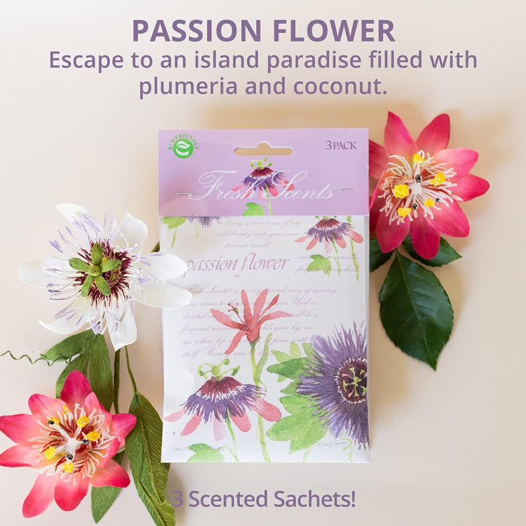 WILLOWBROOK | Fresh Scents Scented Sachet Packet | Passion Flower | Air Freshener Bags for Drawers, Closets, Cars | 6 Pack | Long Lasting Home Fragrance