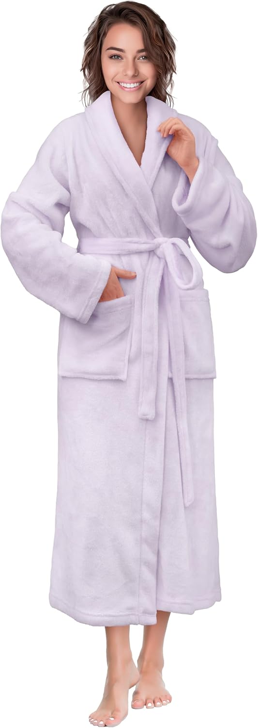 PAVILIA Womens Robe Fleece Plush Soft, Fluffy Fuzzy Cozy Warm Lightweight Bathrobe, Shower Spa House Long Robe for Women