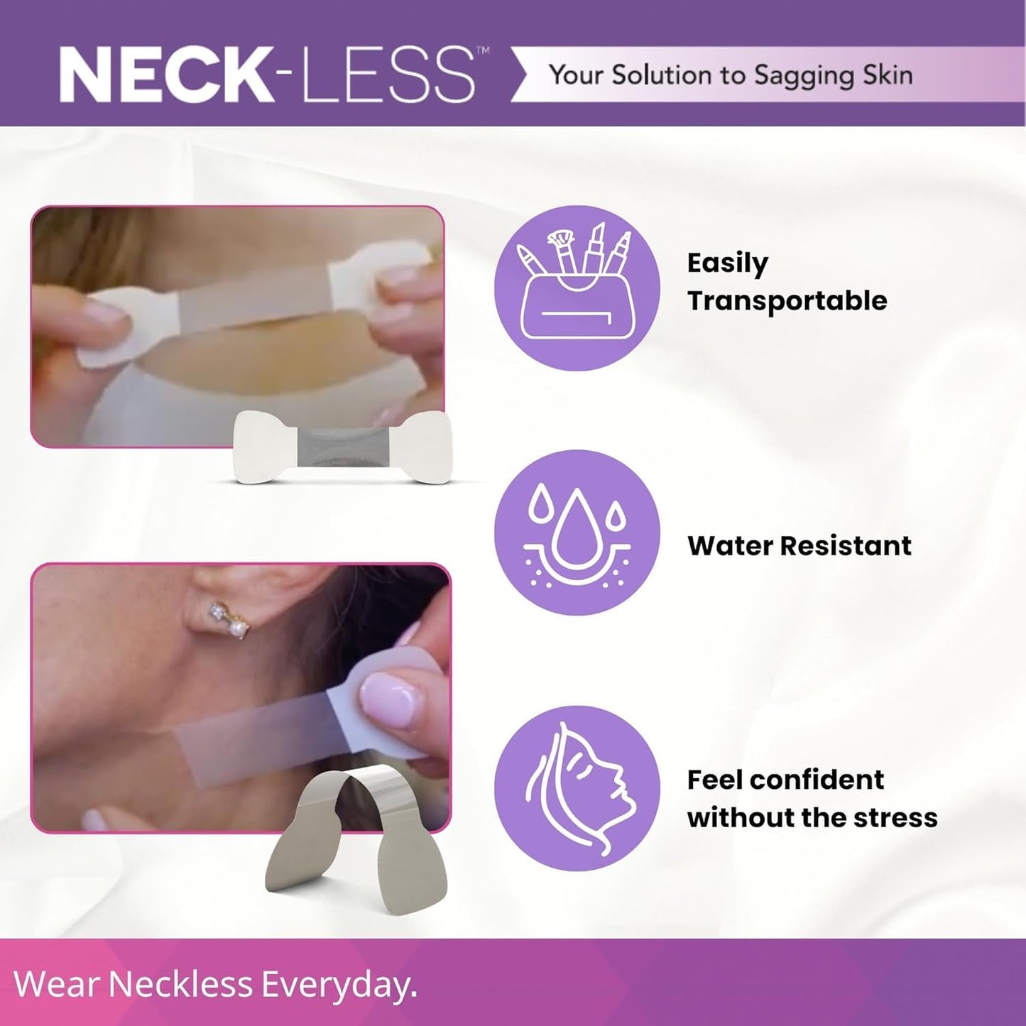 NECK-LESS Professional Face Tape - Patented Face Lift System, Invisible Enhancement Strips for Jawline & Neck (50 Strips)