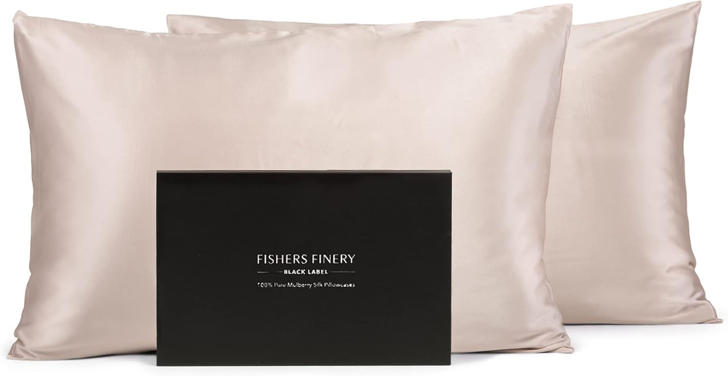 Fishers Finery 30mm 100% Pure Mulberry Silk Pillowcase Set, Quality Tested (Taupe, Queen, 2 Pack)