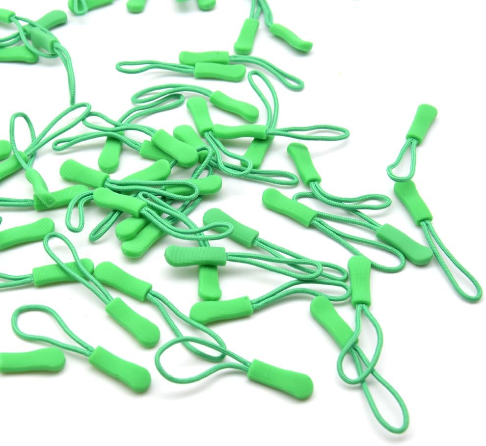 Ruidee 50 Pieces Zipper Pulls Zipper Tabs Zipper Pull Cord Extender Replacement Zipper Pulls for Backpacks, Jackets, Luggage, Purses, Handbags（Light Green）