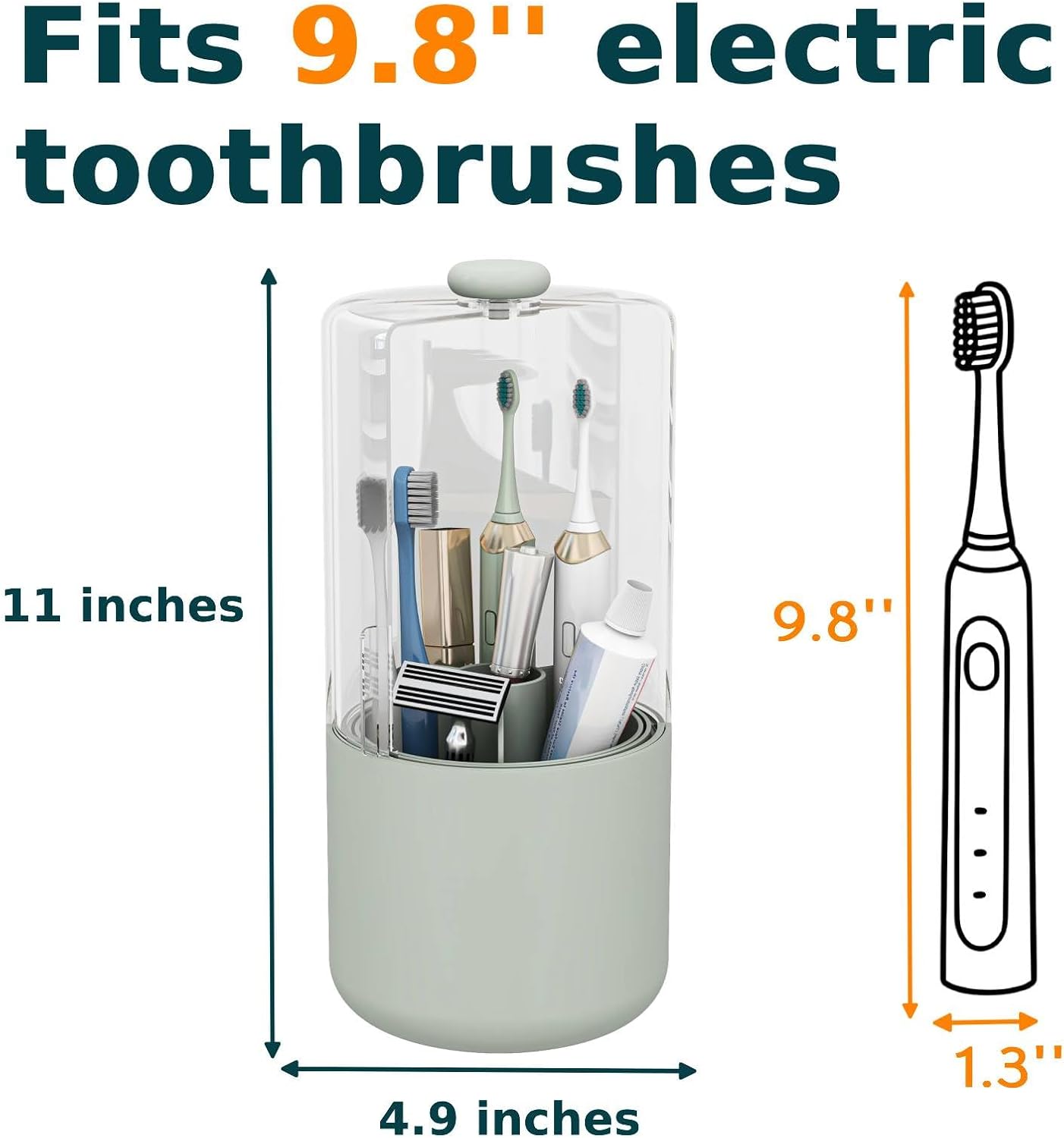 Toothbrush Holder with Cover 360 Rotating 4 Compartments Bathroom Toothpaste Electric Toothbrush Organizer, Light Green