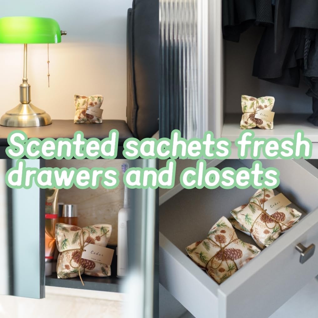 AUCUDA 4 Packs Cedar Scented Sachet Bags for Drawers and Closets, Potpourri Packets for Women Clothes, Handcraft Wedding Fragrance Mesh Pillow Summer, Bedroom Indoor Organza Fresheners Dried.