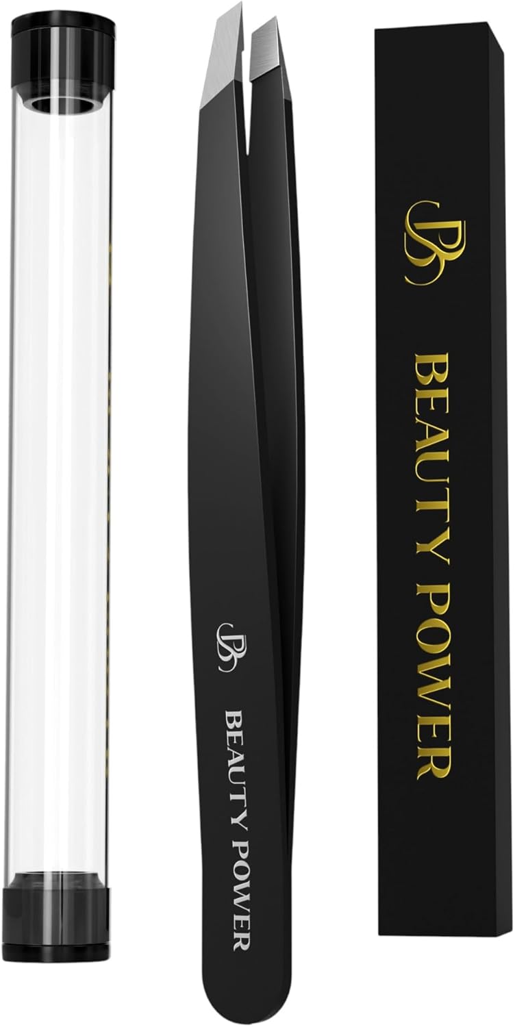 Ultra-Precision Professional Slant Tweezers for Women Facial Hair - German Stainless Steel, Lightweight Black Tweezers for Women & Men, Ideal for Eyebrow & Facial Grooming (Matte Black)