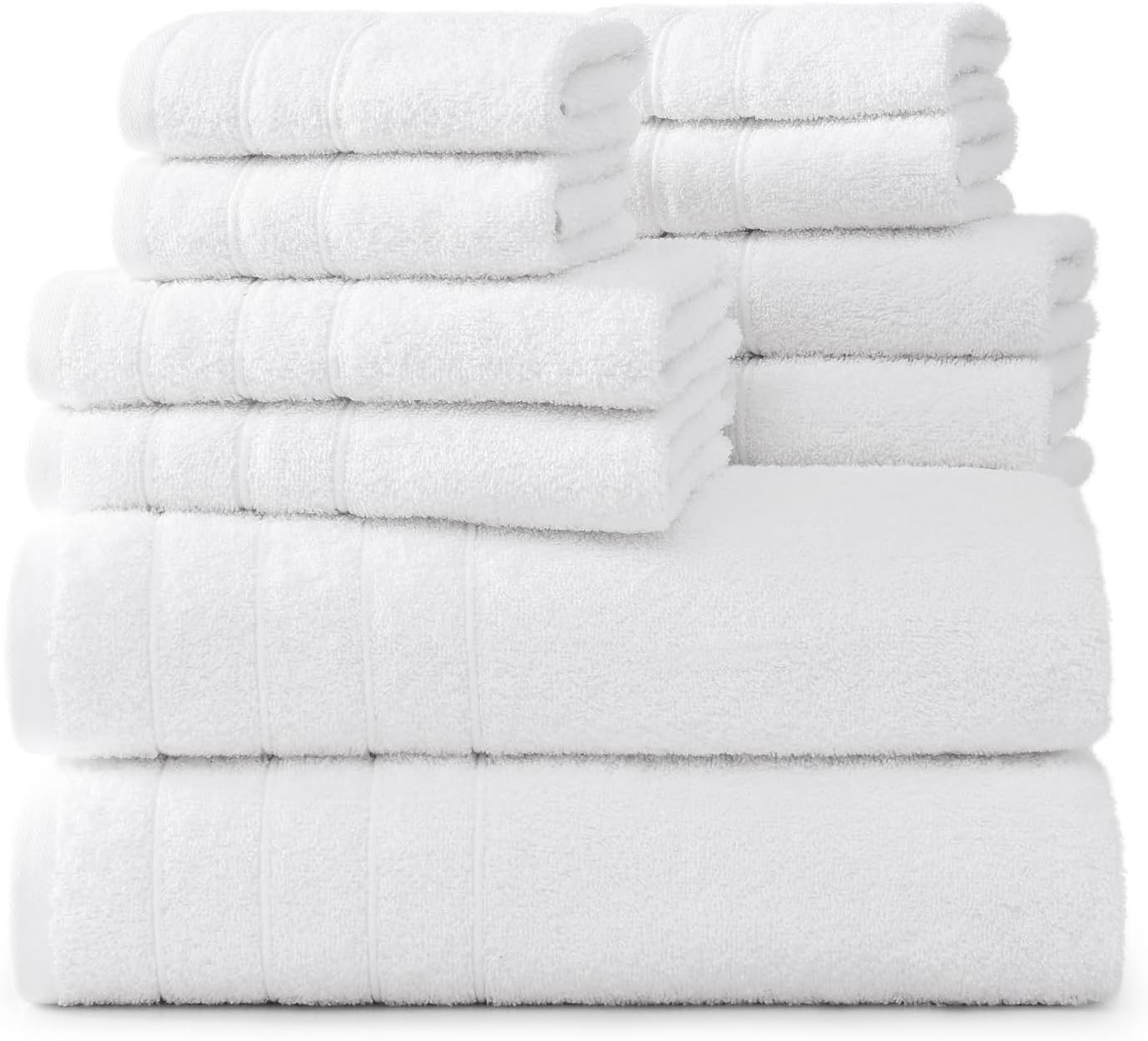 Casa Platino 100% Cotton Luxury Bathroom Towel Set - 8 Pcs - Super Soft, Fluffy & Highly Absorbent - 2 Large Bath Towels, 4 Washcloths, 2 Hand Towels - Complete Family Pack - White Bath Towel Set