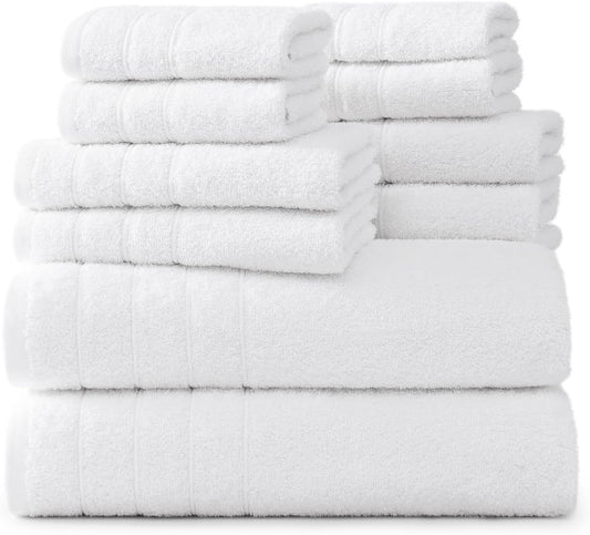 Casa Platino 100% Cotton Luxury Bathroom Towel Set - 8 Pcs - Super Soft, Fluffy & Highly Absorbent - 2 Large Bath Towels, 4 Washcloths, 2 Hand Towels - Complete Family Pack - White Bath Towel Set