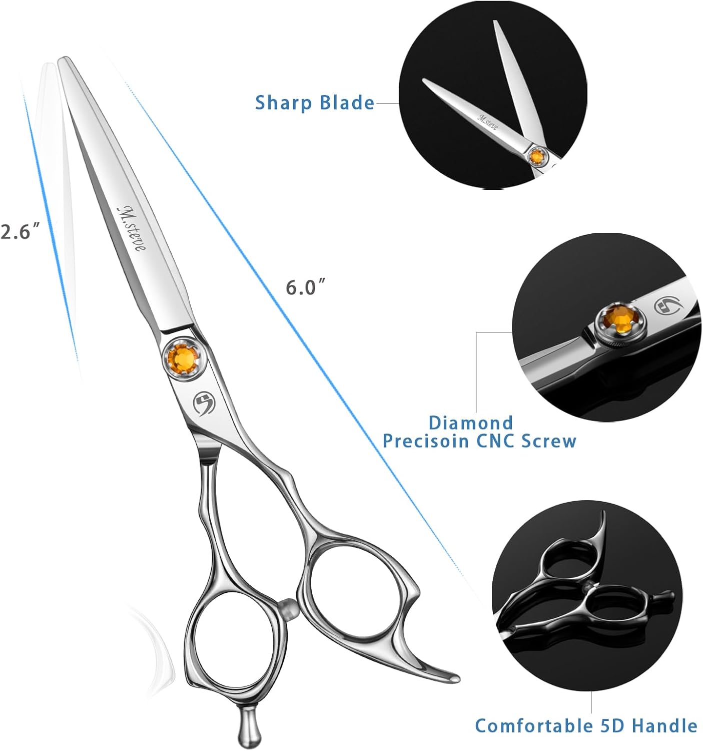 Professional Hair Cutting Scissors 6 Inch, VG10 Stainless Steel Barber Shears, Extremely Sharp Hairdressing Scissors for Salon & Home Use, Ambidextrous Left Right Hand