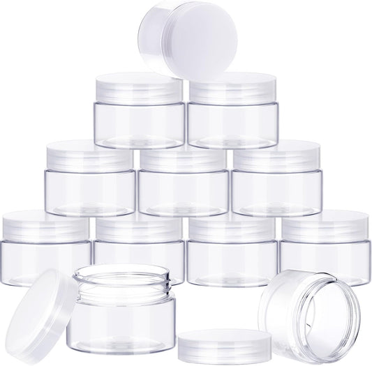 SATINIOR 12 Pack 16 oz Plastic Container Jars with Lids Round Clear Travel Cosmetic Container Slime Jars for Toiletries, Lotion, Cream, Ointments, Makeup, Rhinestone, Samples, Kitchen Storage(Clear)