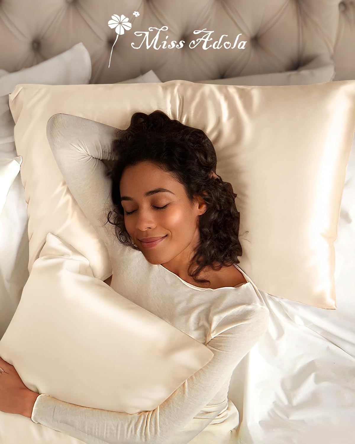Silk Pillowcase 2 Pack - Pillow Cases King Set of 2 Size 20" x 36" for Hair and Skin Smooth Soft Breathable with Hidden Zipper Cooling Pillow Covers for Sleeping Women, Beige