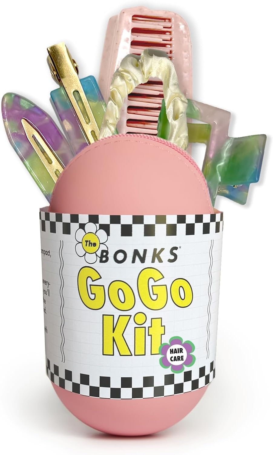 Bonks GoGo Kit - Hair Care Kit Mermaid - Portable Hair Accessories Pouch for Women & Teens - Includes Mini Claw Clip, Seamless Hair Pins, Silky Hair Tie & Folding Comb - Compact Travel Essential