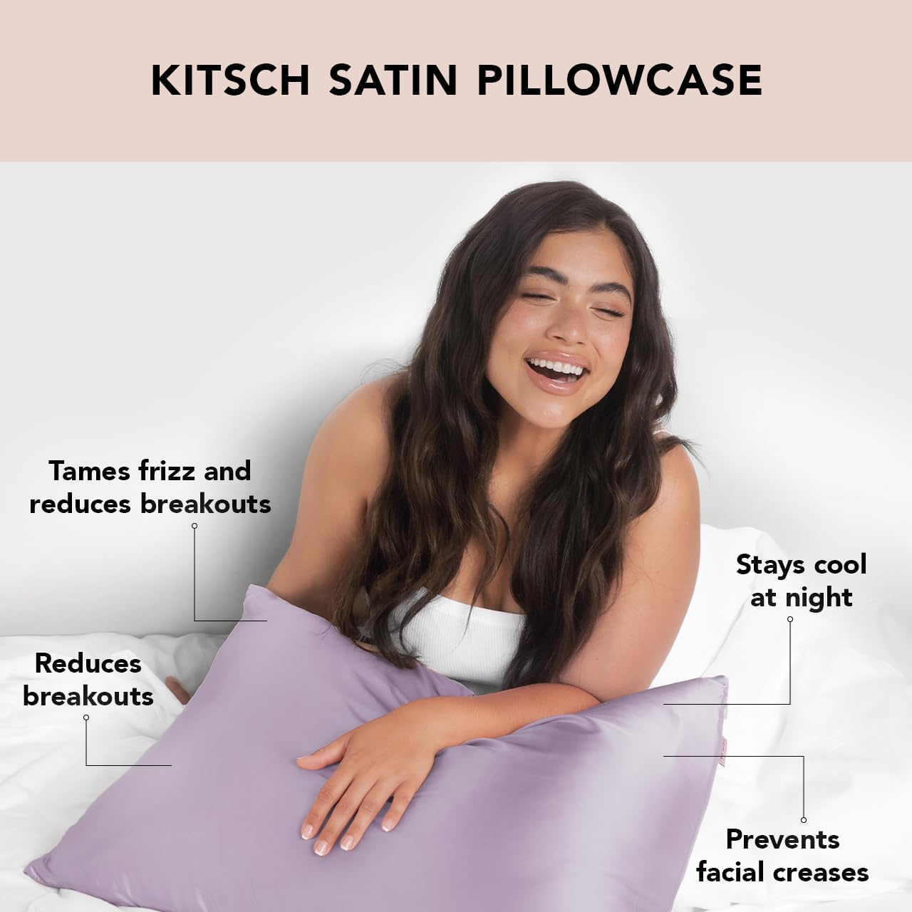 Kitsch Satin Pillowcase with Zipper for Hair & Skin, Softer Than Silk Pillow Cases Queen, Wrinkle-Free, Smooth and Cooling Satin Pillow Covers, Standard Size 19"x26" - Lavender