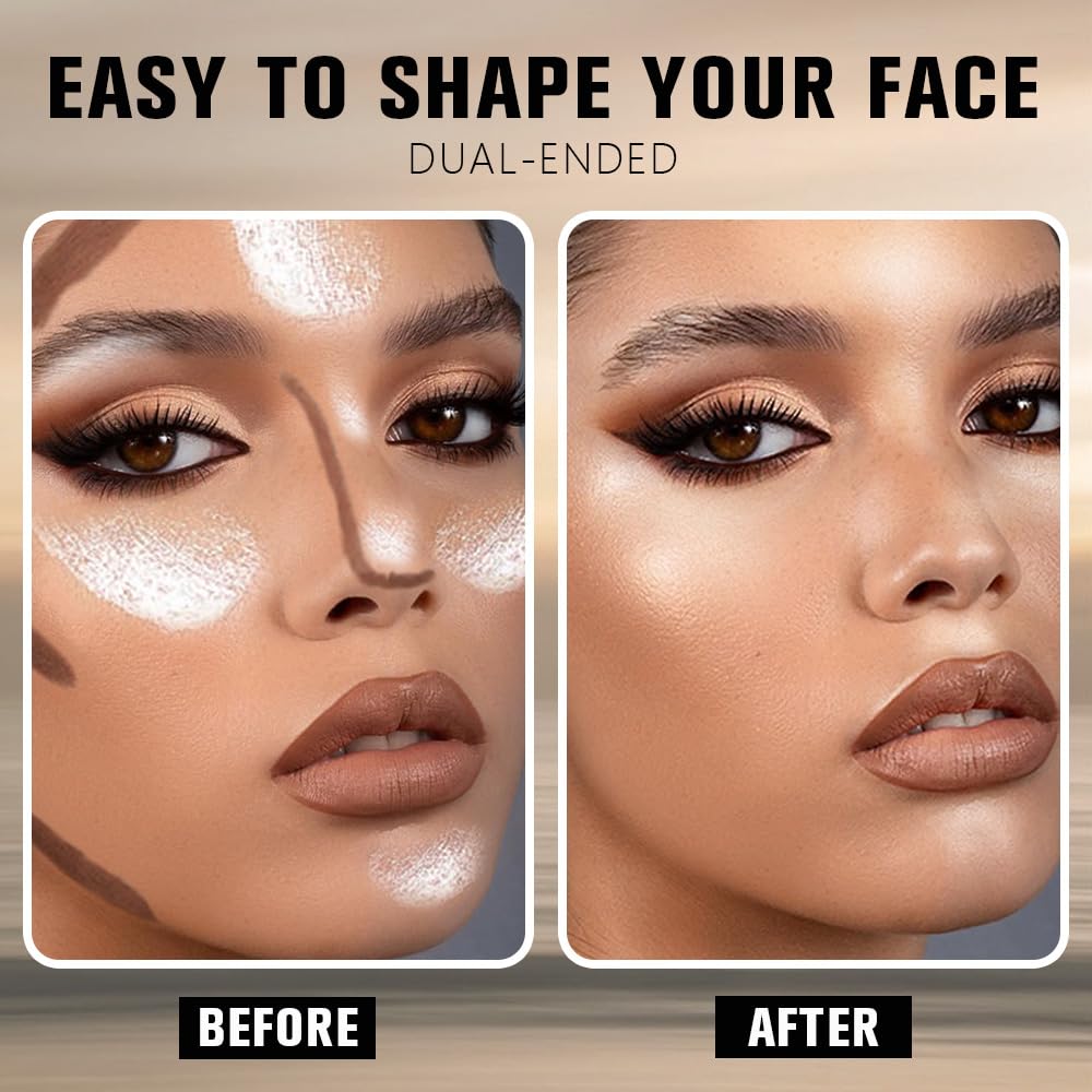evpct Nuetral Nude & Silver Shimmer Cream Contour Stick Face Body Makeup Dual Ended, no Transfer Waterproof 2 in 1 Cream Concealer Stick Contouring Makeup, Nose Contour Bronzer Sticks Face Highlighter