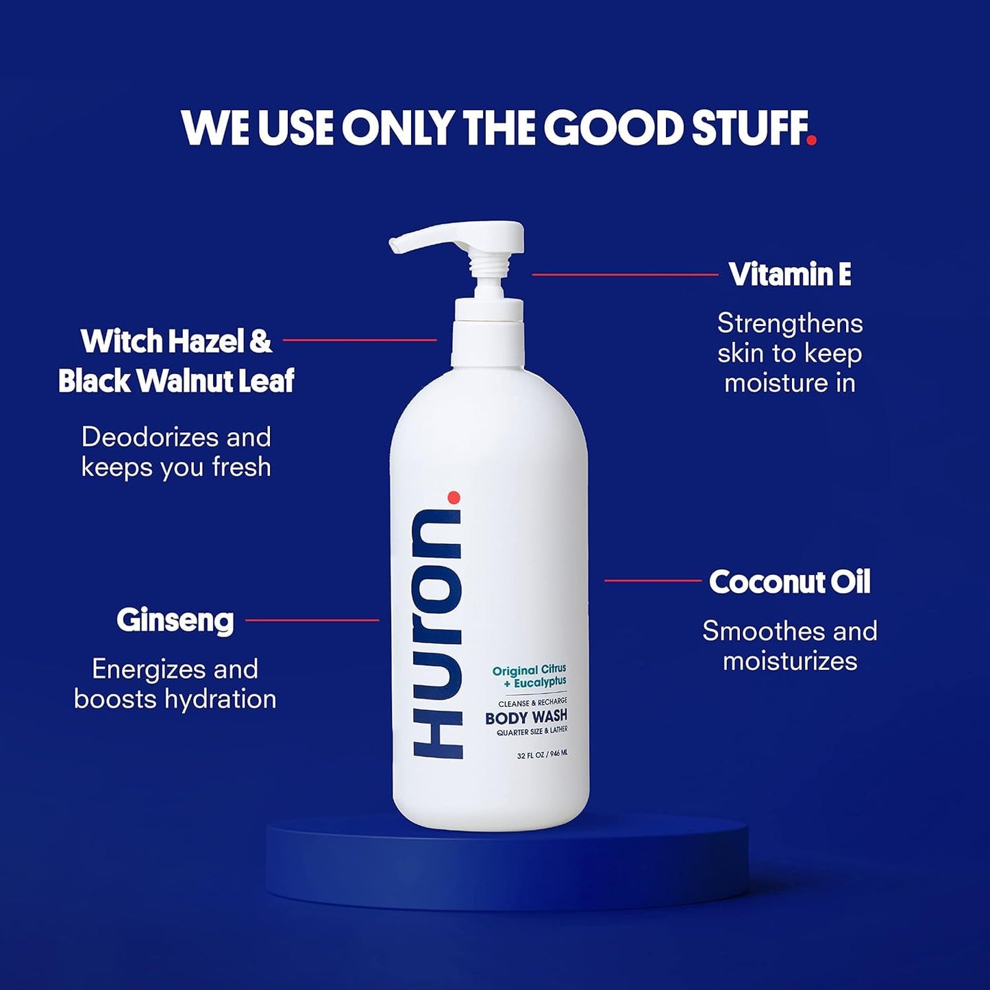 Huron Jumbo Shower Kit - Shampoo, Conditioner, & Body Wash For Men - Citrus + Eucalyptus Scent - Hydrating & Nourishing Men’s Shampoo & Conditioner (30.3 Oz Each)