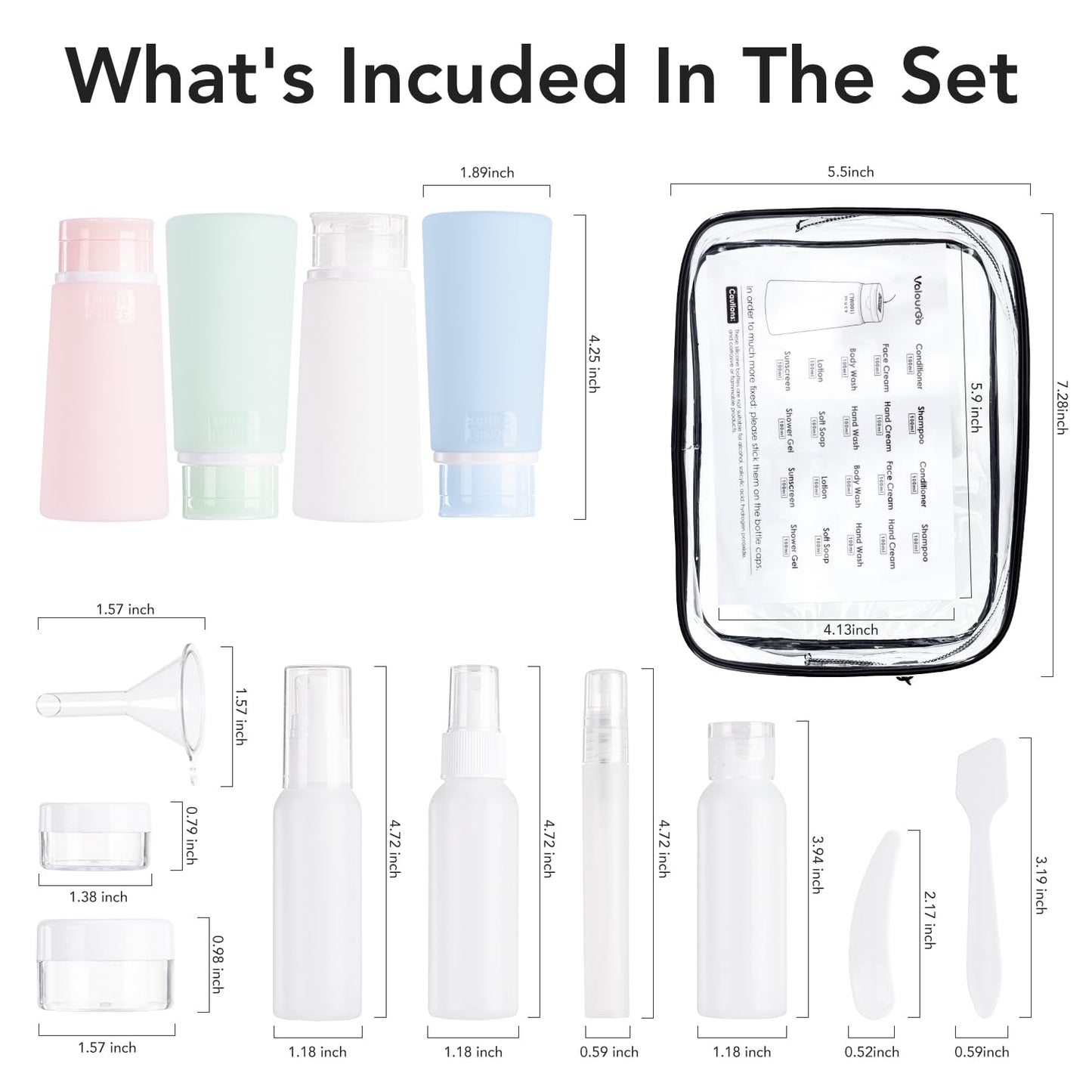 Valourgo 15 Pack Travel Bottles Set, TSA Approved Leak Proof Silicone Travel Containers Jar for Toiletries, Lotion Body Wash, Travel Essentials