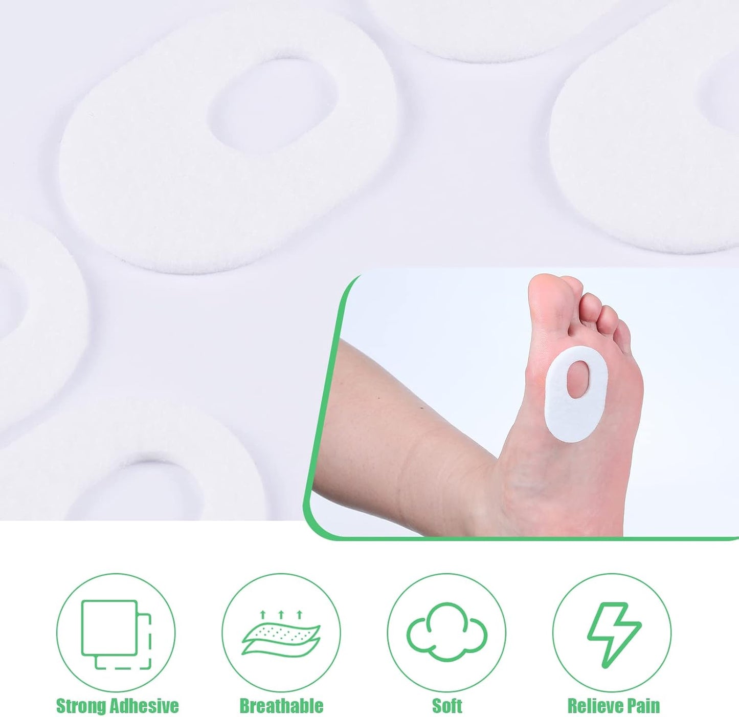 WILLBOND 60 Pcs Callus Pads Soft Felt Callus Oval Shape Corn Pads for Bottom of Foot Adhesive Foot Corn Cushion for Men and Women Feet Toes Heel Pain Relief (White)