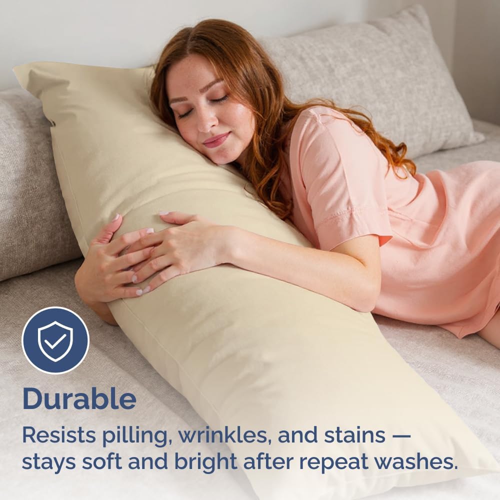 Long Pillowcases - Body Pillow Cover - Long Pillow Insert for Sleeping, Side Sleepers - Soft & Breathable Body Pillow Case with Envelope Enclosure - Comfy, Cozy & Machine Washable - 20" x 54" (Cream)