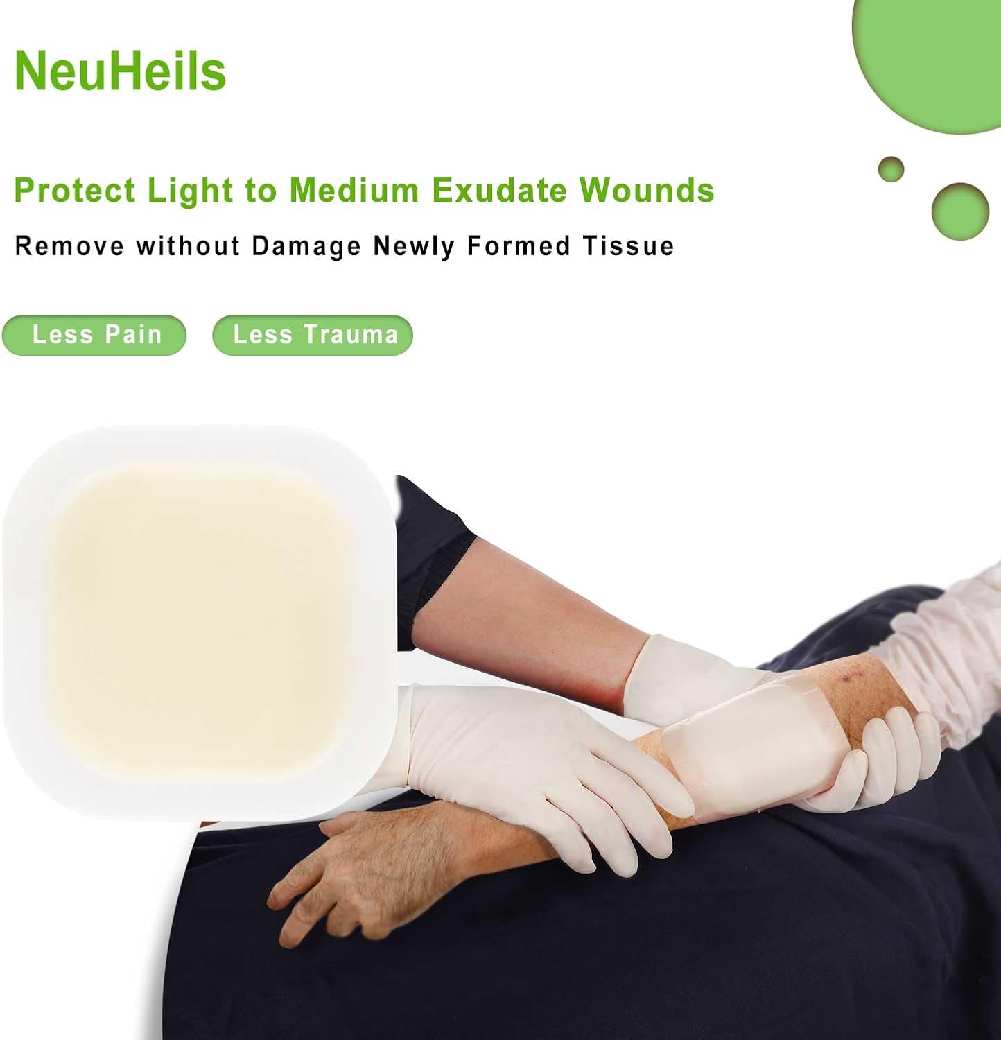 NeuHeils Hydrocolloid Adhesive Bandages, Hydrocolloid Wound Dressing with Border 4''x4'' for Light to Medium Exudate Wounds, Bed Sore, Minor Burns, Abrasions, Cuts, Superficial Wound 10 Packs