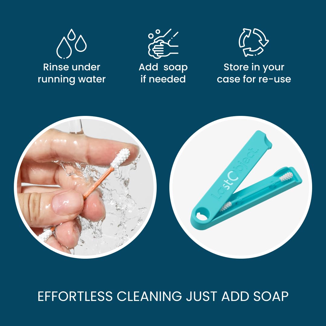 LastSwab® Reusable Cotton Swabs for Ear Cleaning - The Sustainable and Sanitary Alternative to Single-Use Q Tips - Zero Waste and Easy to Clean - Comes with a Convenient Travel Case Holder - Turquoise